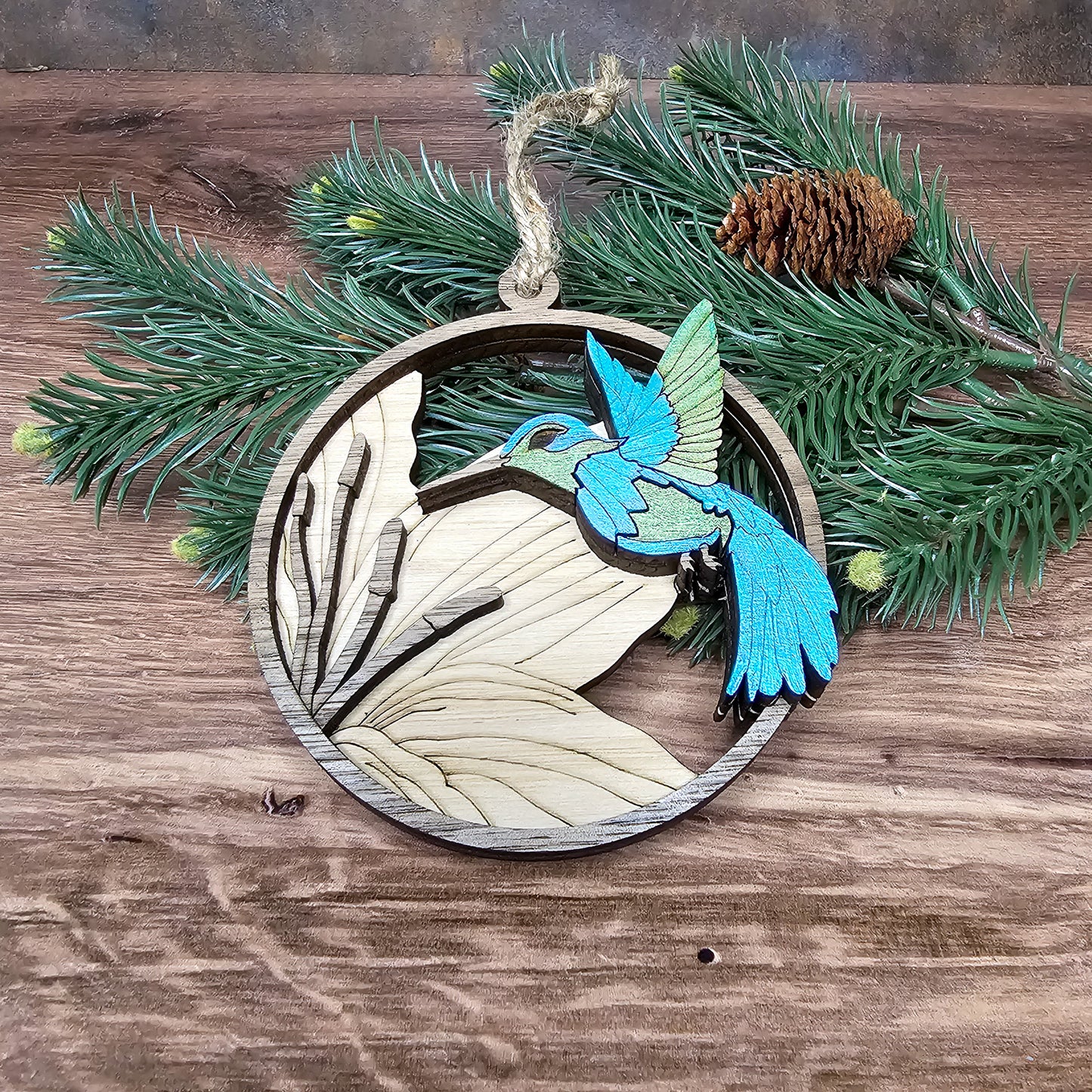 Wood Quilt Hummingbird Ornament-Natural