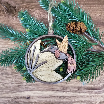 Wood Quilt Hummingbird Ornament-Natural