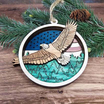 Wood Quilt Eagle Ornament-Painted