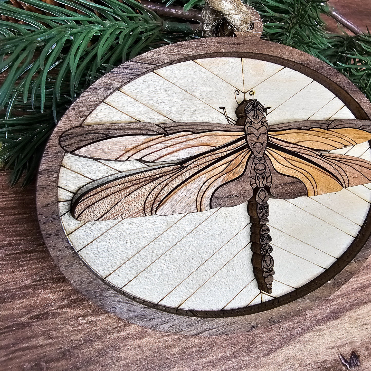 Wood Quilt Dragonfly Ornament-Painted