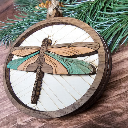 Wood Quilt Dragonfly Ornament-Painted