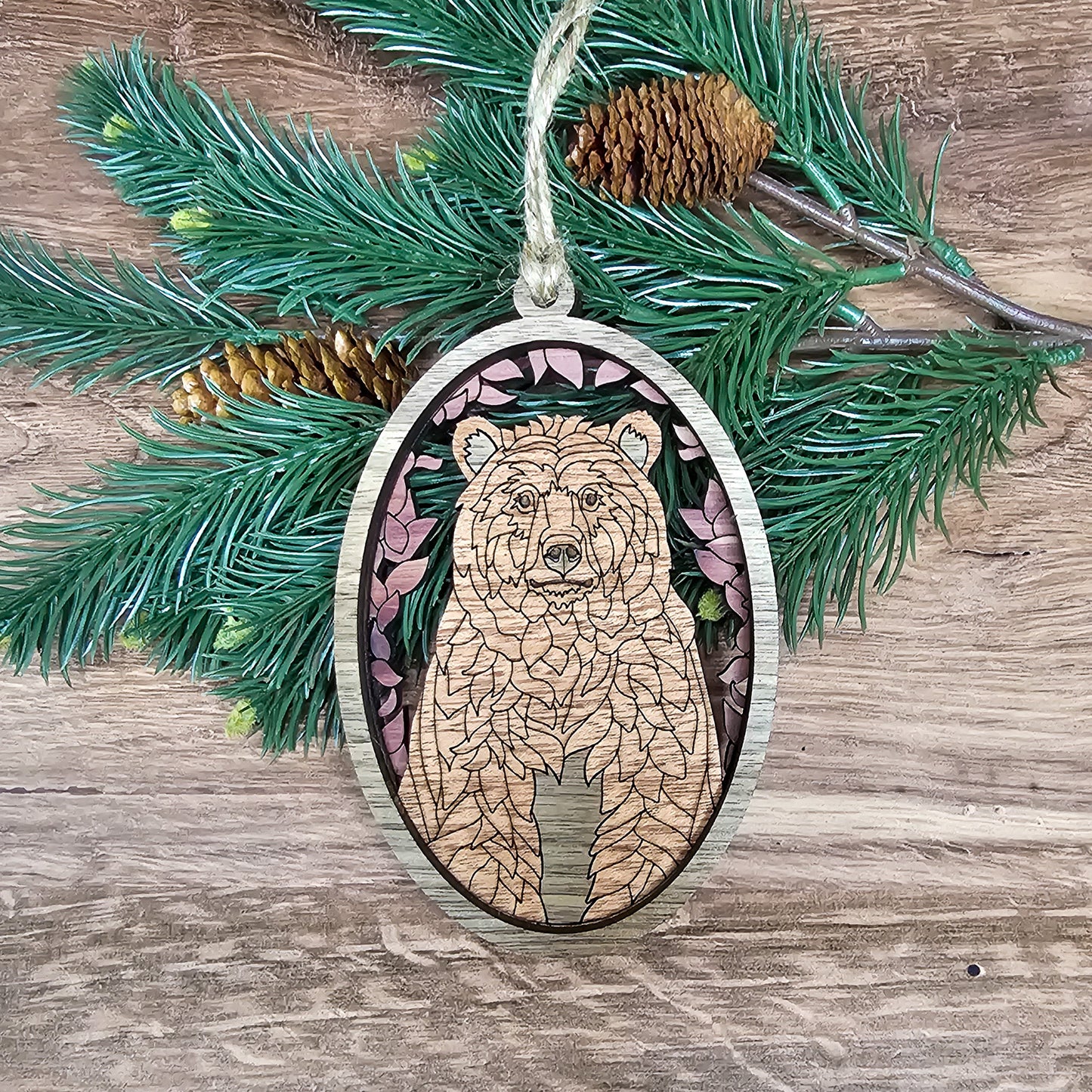 Wood Quilt Bear Ornament