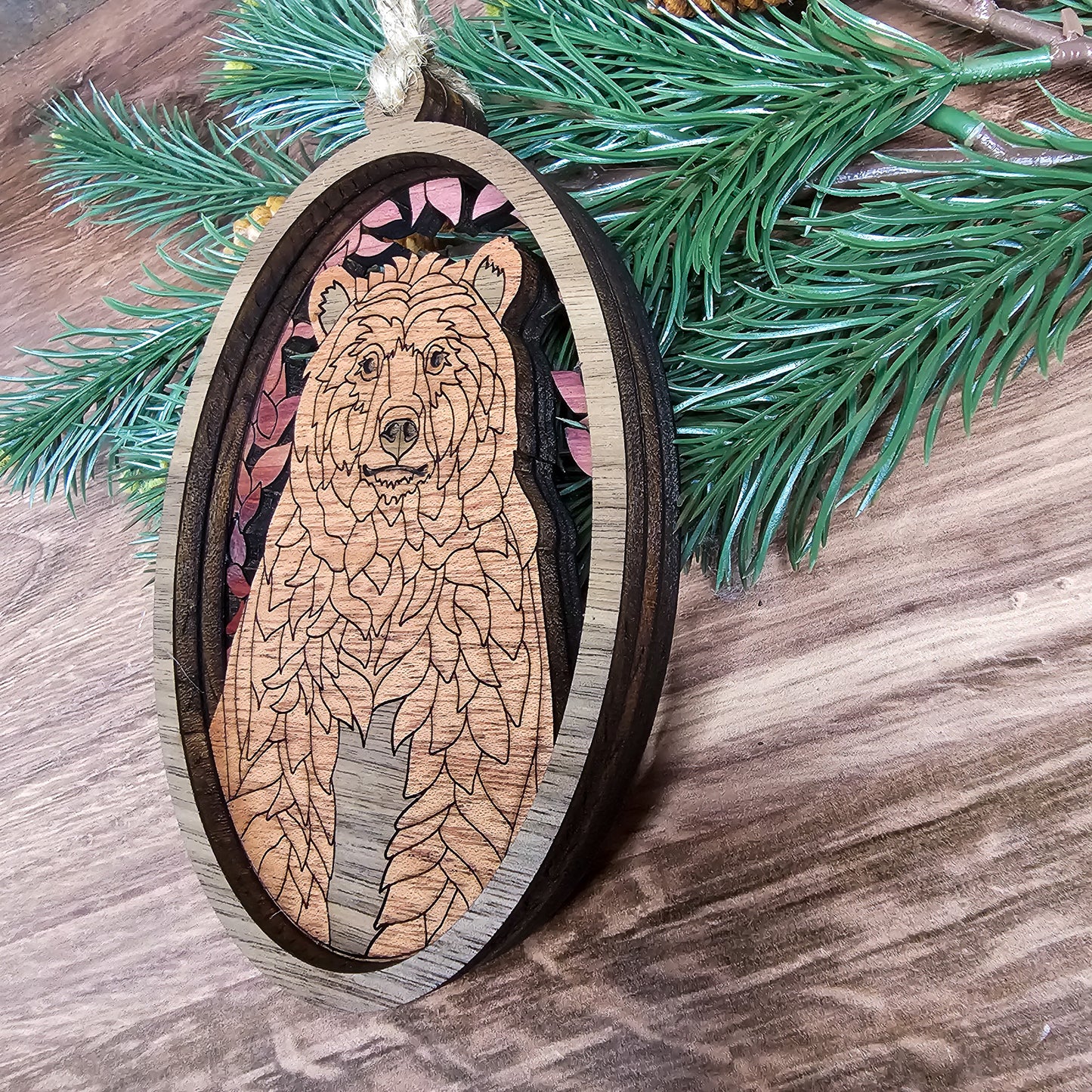 Wood Quilt Bear Ornament