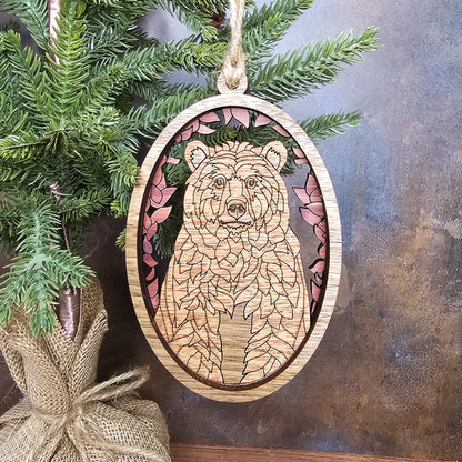 Wood Quilt Bear Ornament