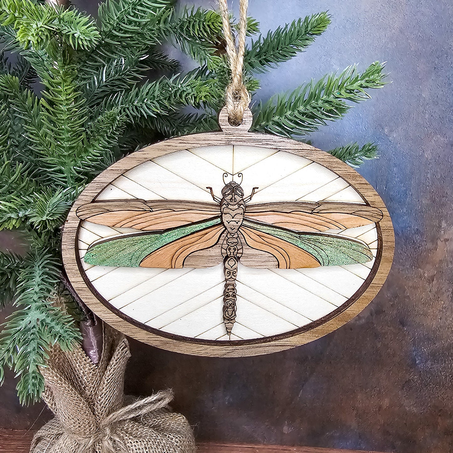 Wood Quilt Dragonfly Ornament-Painted