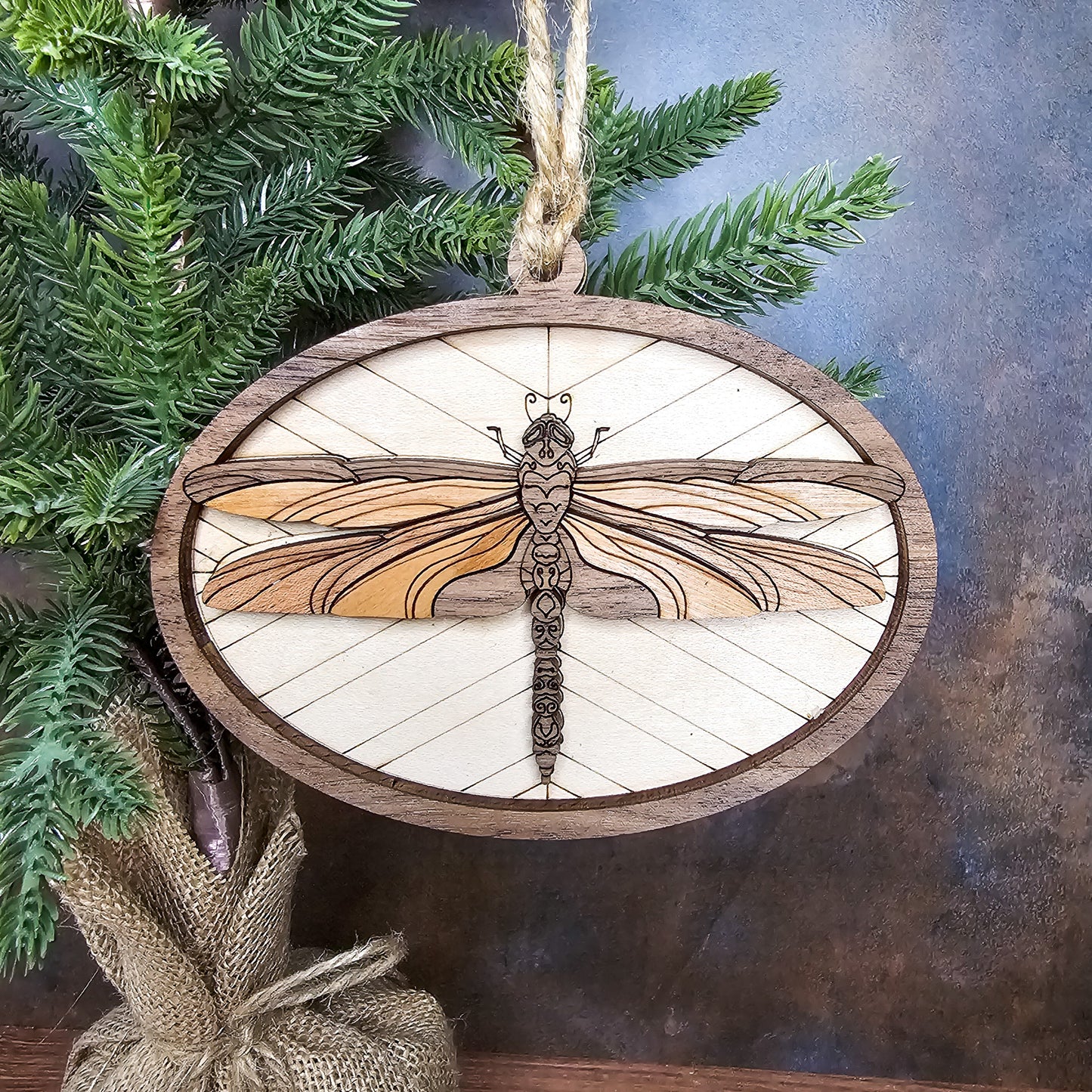 Wood Quilt Dragonfly Ornament-Painted