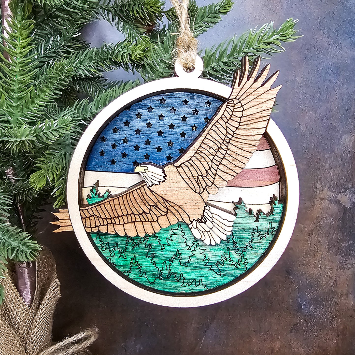 Wood Quilt Eagle Ornament-Painted