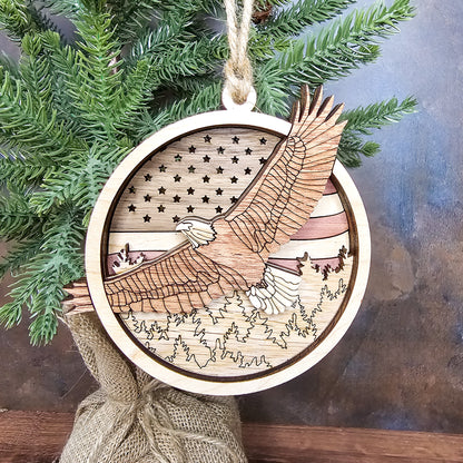 Wood Quilt Eagle Ornament-Painted