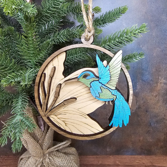 Wood Quilt Hummingbird Ornament-Painted