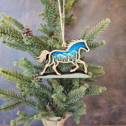 Mini Wood 3D Horse Christmas Tree Ornament