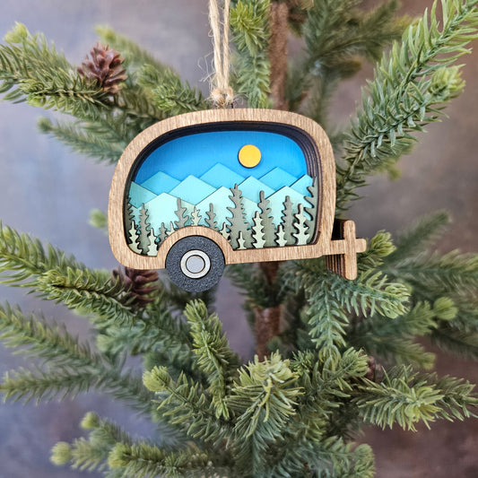 Mini Wood 3D Camper Christmas Tree Ornament