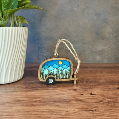 Mini Wood 3D Camper Christmas Tree Ornament