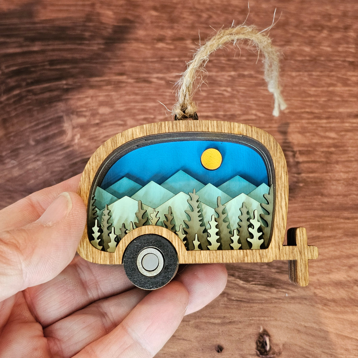 Mini Wood 3D Camper Christmas Tree Ornament