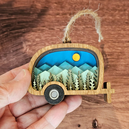 Mini Wood 3D Camper Christmas Tree Ornament