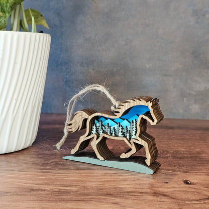 Mini Wood 3D Horse Christmas Tree Ornament