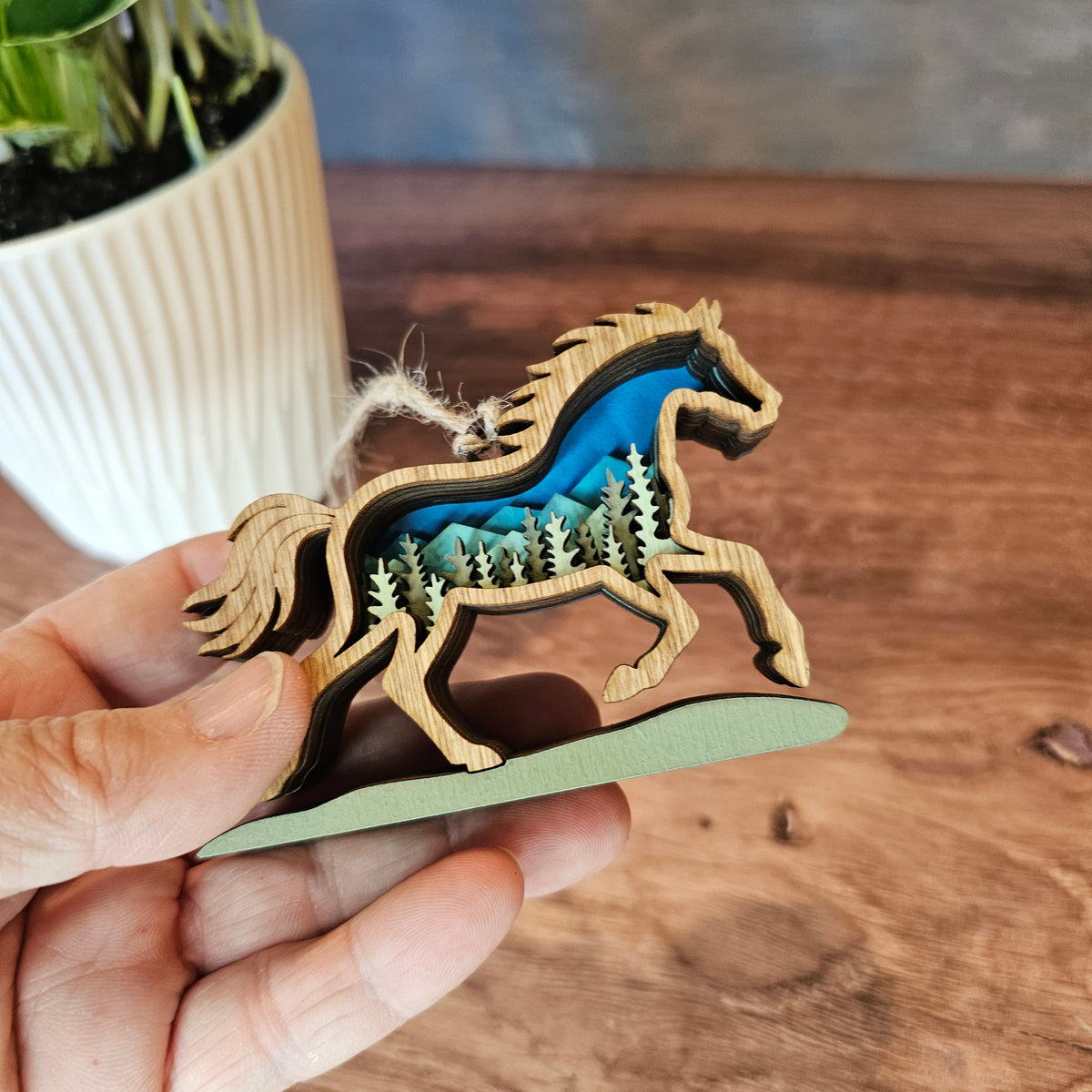Mini Wood 3D Horse Christmas Tree Ornament