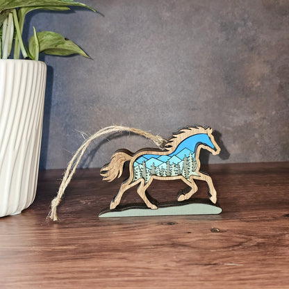 Mini Wood 3D Horse Christmas Tree Ornament
