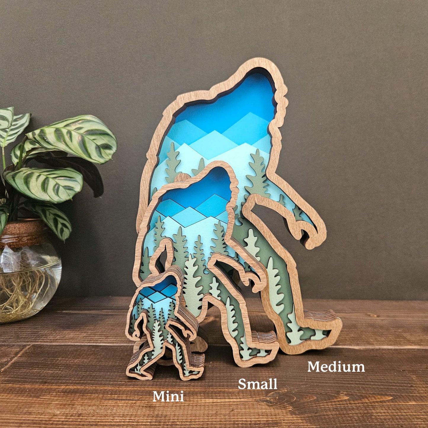 3D Layered Wood Bigfoot Sasquatch Art with Mountain and Forest Landscape-New Version!