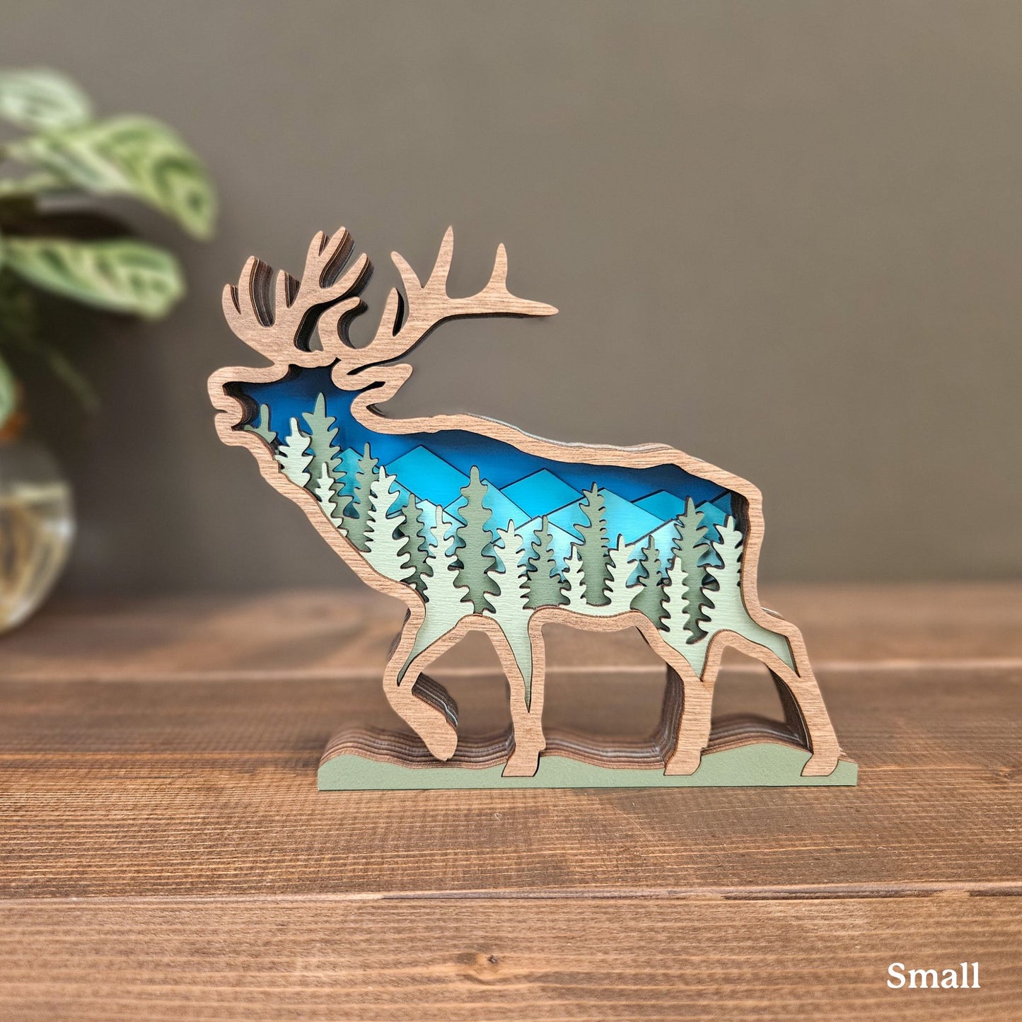 Layered Elk Art with Mountains and Trees-New Version!