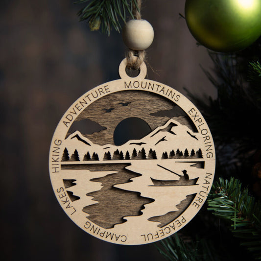 Mountain & Lake Fishing Scene Christmas Tree Ornament (Great Outdoors Collection)