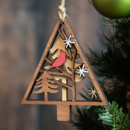 Cardinal Nature Scene Christmas Tree Ornament