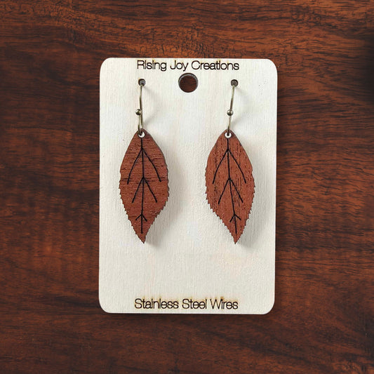 Sapele Wood Ash Leaf Fall Dangle Earrings