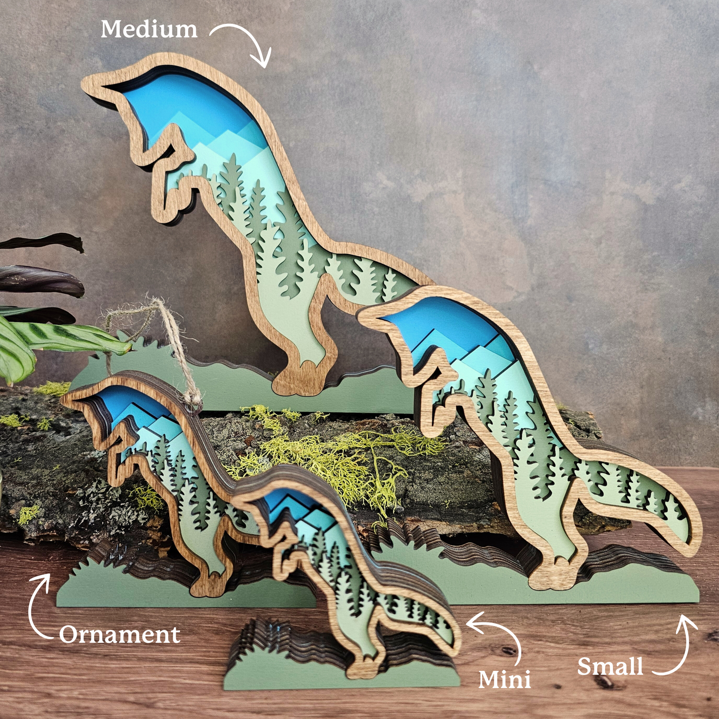 3D Layered Fox Art with Mountains & Trees