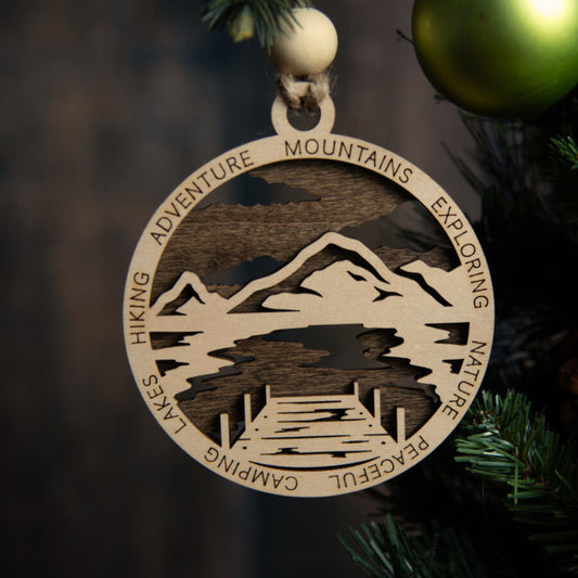Dock on a Mountain Lake Christmas Tree Ornament (Great Outdoors Collection)