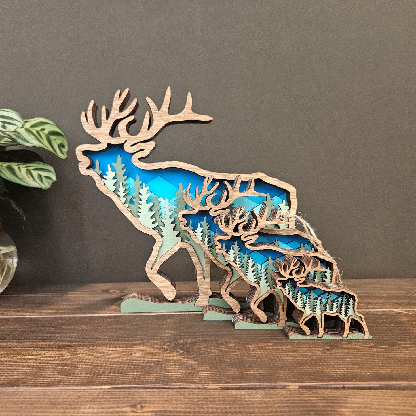 Layered Elk Art with Mountains and Trees-New Version!