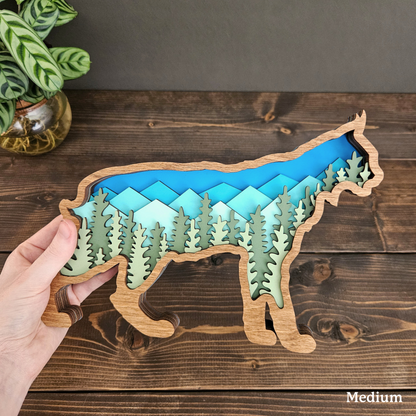 3D Bobcat Art with Mountains and Trees
