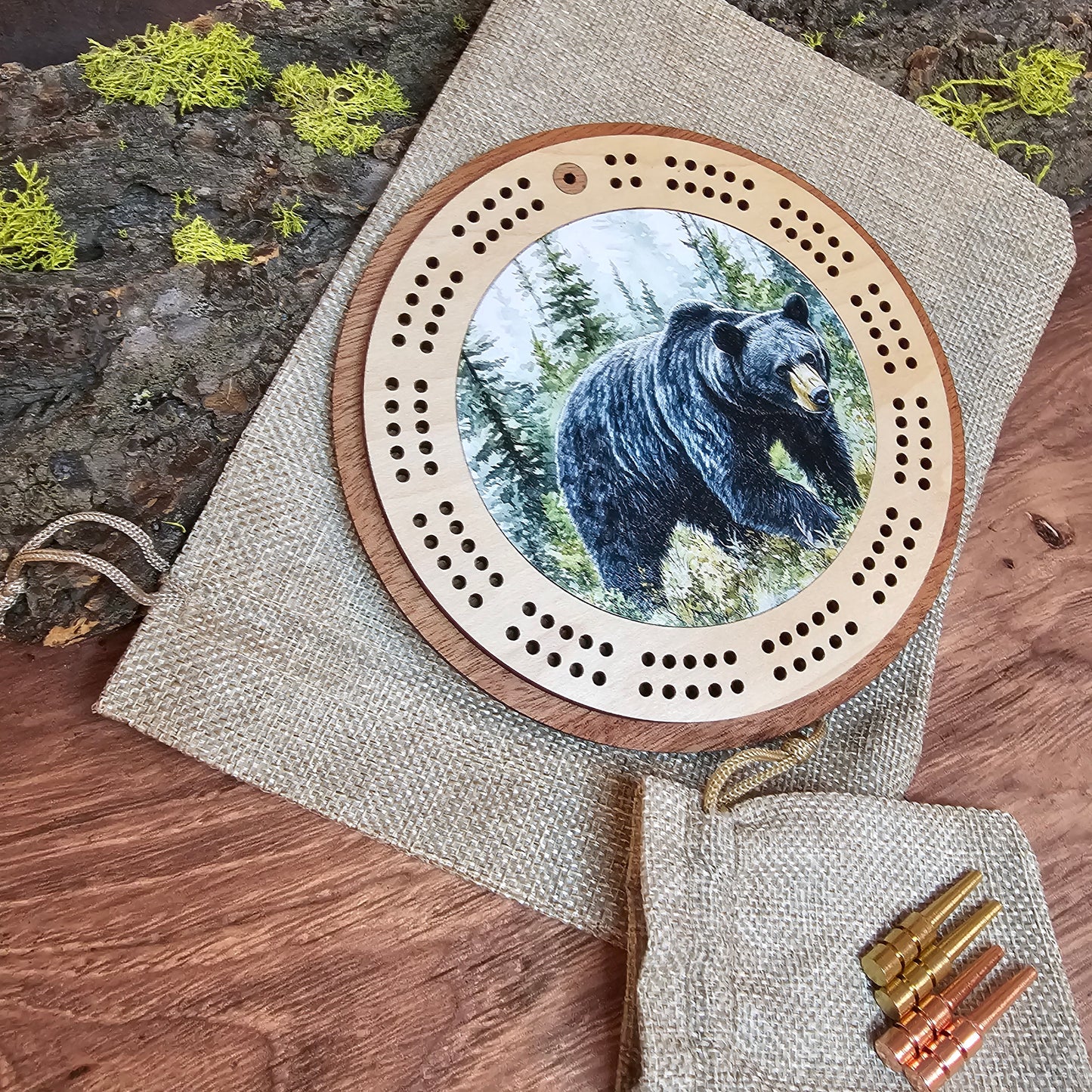 Black Bear Design Mini Circle Cribbage Board