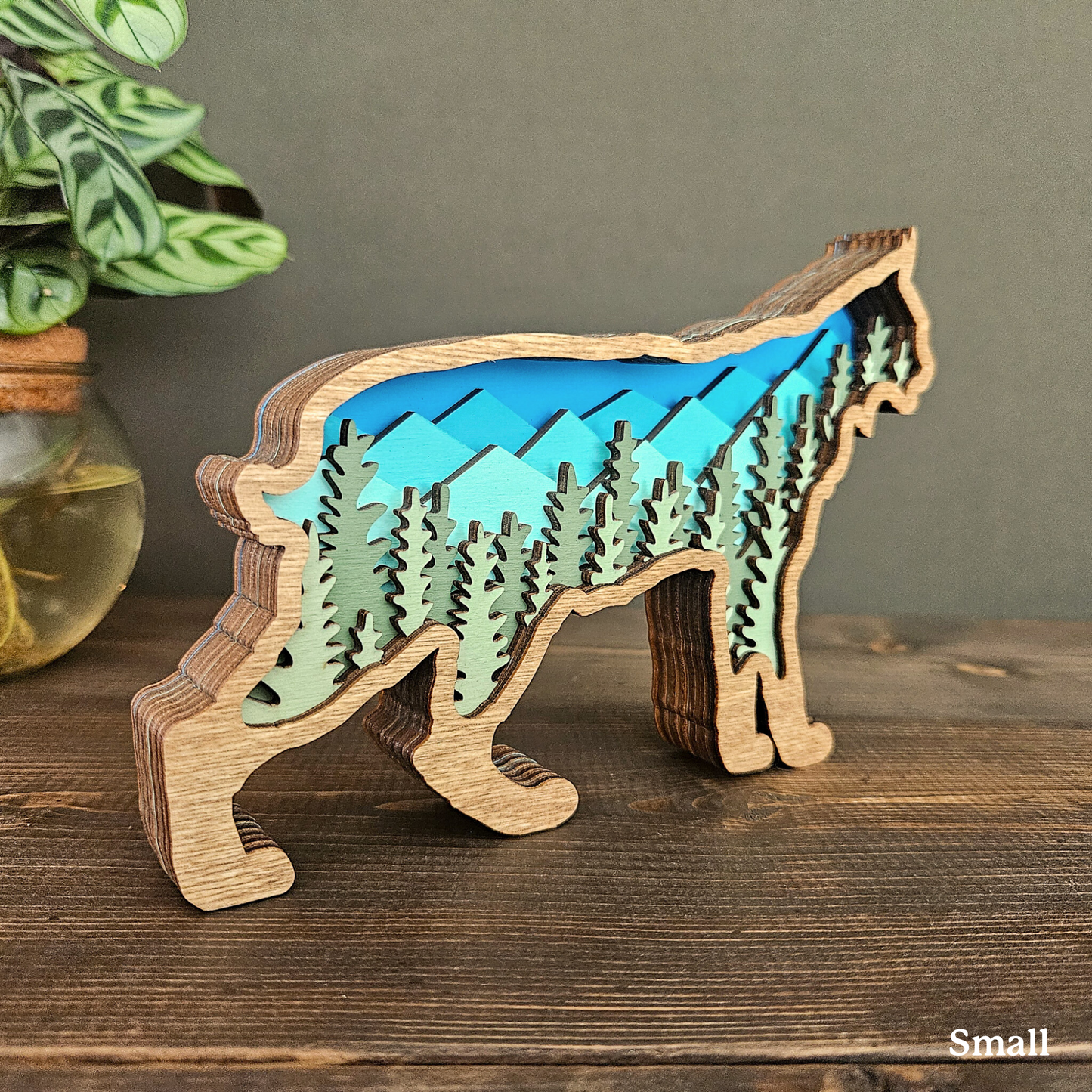 3D Bobcat Art with Mountains and Trees