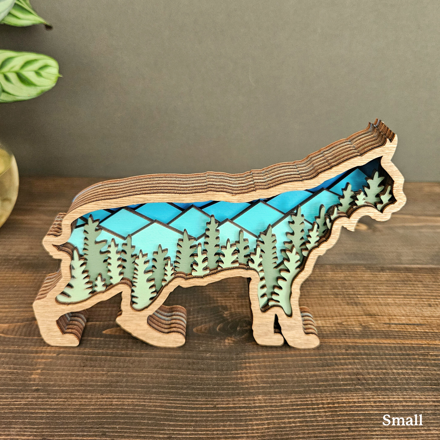 3D Bobcat Art with Mountains and Trees