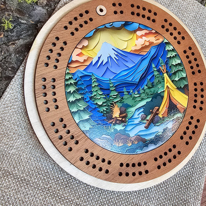 Colorful Tent Design Mini Circle Cribbage Board