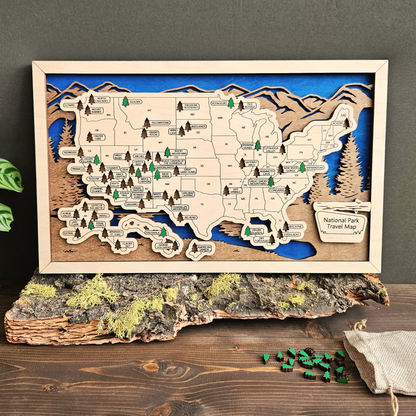 National Parks Travel Map-Blue Background