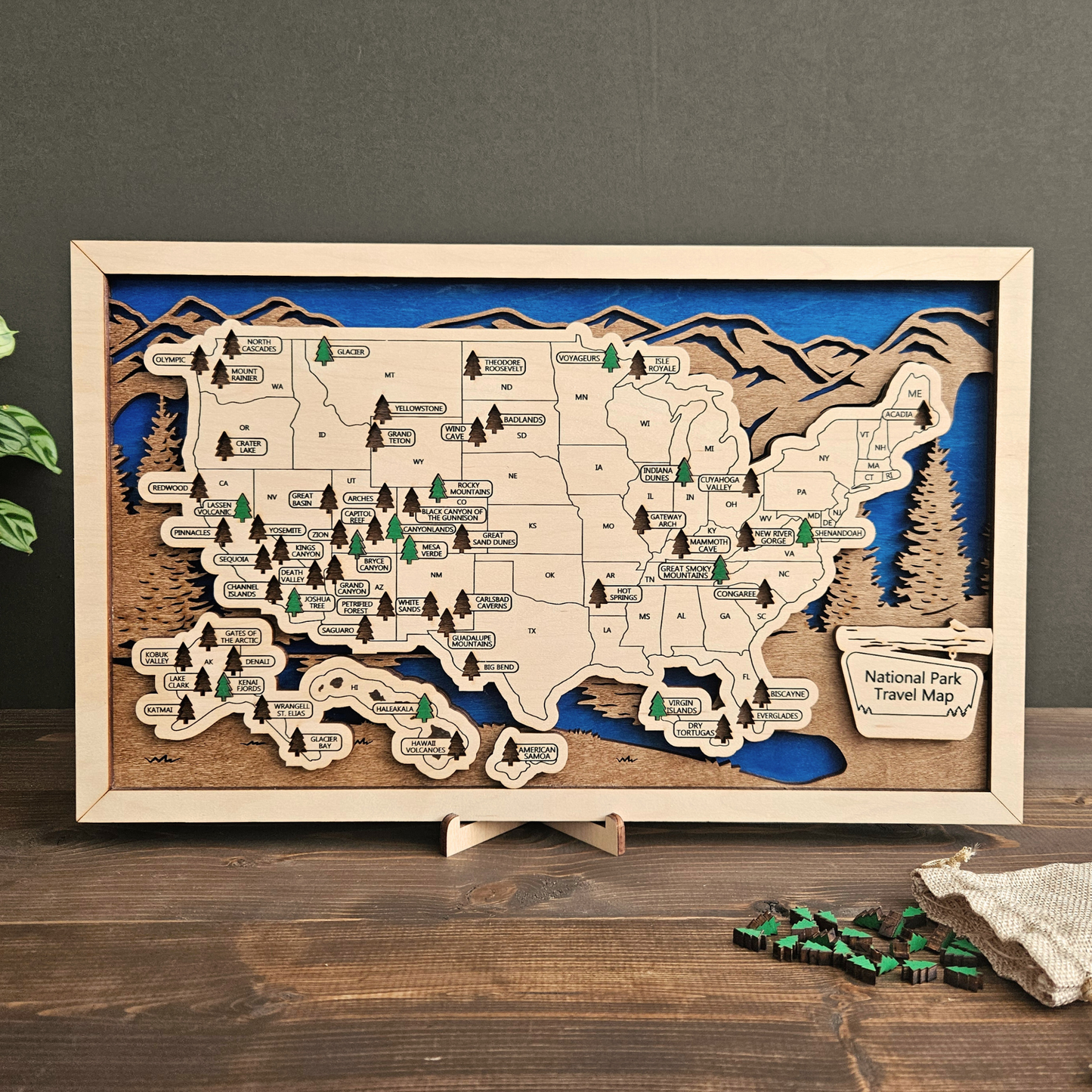 National Parks Travel Map-Blue Background