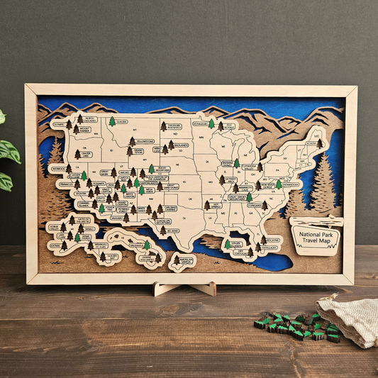 National Parks Travel Map-Blue Background