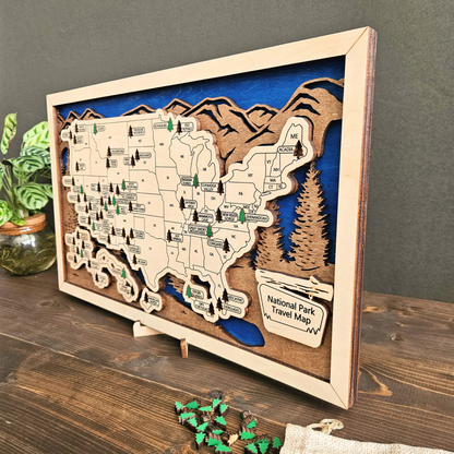 National Parks Travel Map-Blue Background