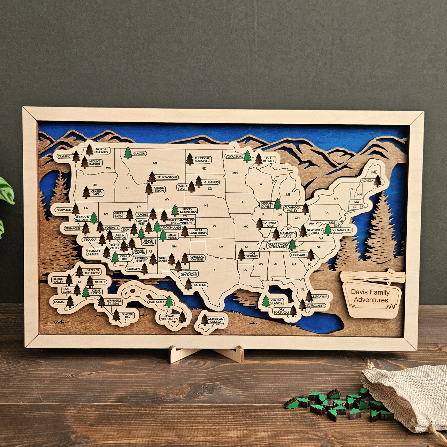 National Parks Travel Map-Blue Background