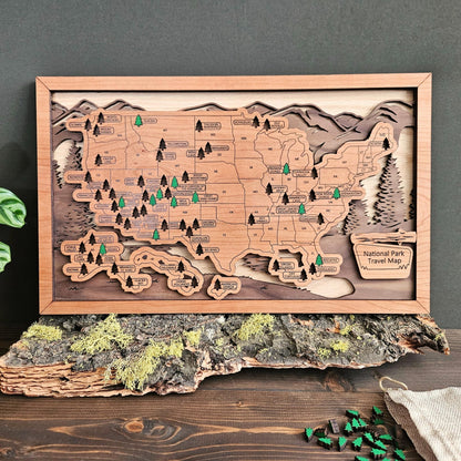 National Park Travel Map-Natural Wood