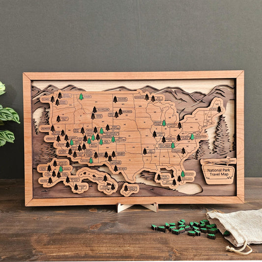National Park Travel Map-Natural Wood