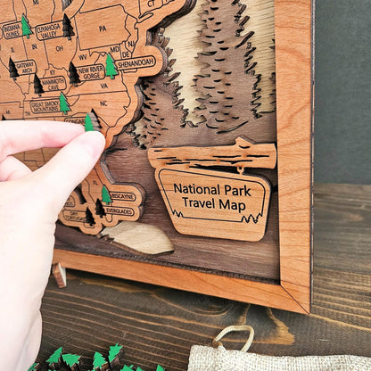 National Park Travel Map-Natural Wood