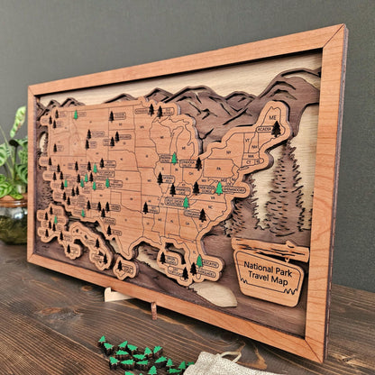 National Park Travel Map-Natural Wood