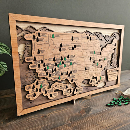 National Park Travel Map-Natural Wood