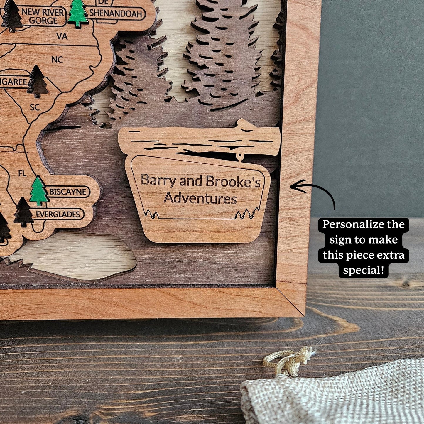 National Park Travel Map-Natural Wood