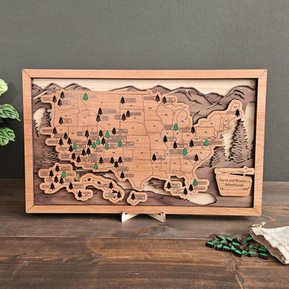 National Park Travel Map-Natural Wood