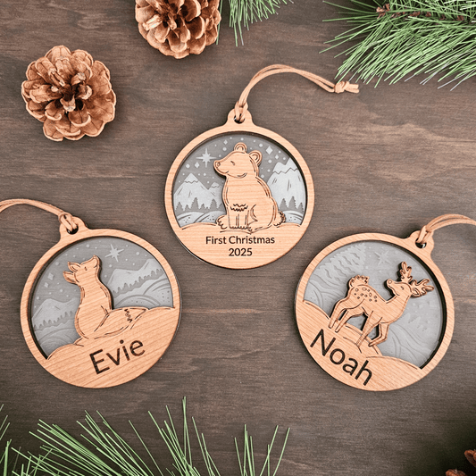 Personalized Baby Animal Christmas Ornament – Bear, Deer, or Fox