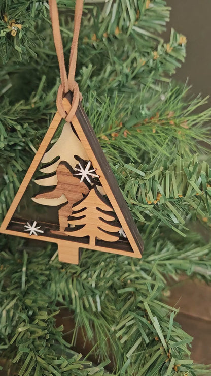 Bigfoot Nature Scene Christmas Tree Ornament