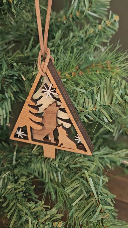 Wolf Nature Scene Christmas Tree Ornament