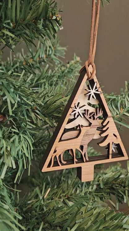 Deer Nature Scene Christmas Tree Ornament